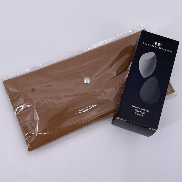 Elaina Badro 3 Eye Makeup Brushes w Pouch 2 Piece Luxury Beauty Sponge Set NEW - Picture 3 of 11